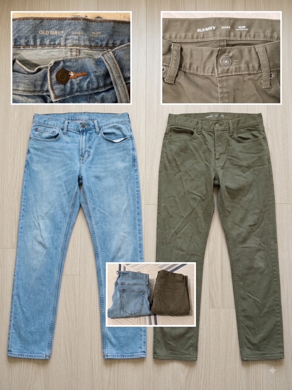 Old Navy Men's Slim Jeans in Light Blue Denim and Olive